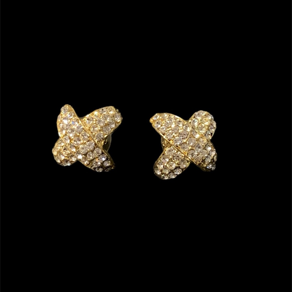 Crossover Rhinestone Pierced Earrings - Picture 3 of 4